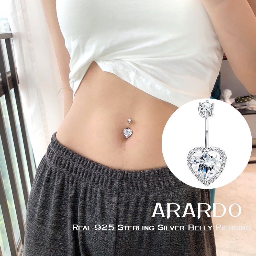 WOW Arardo 925 Sterling Silver Belly Button Rings Navel Rings Belly Rings Belly Piercing Heart CZ