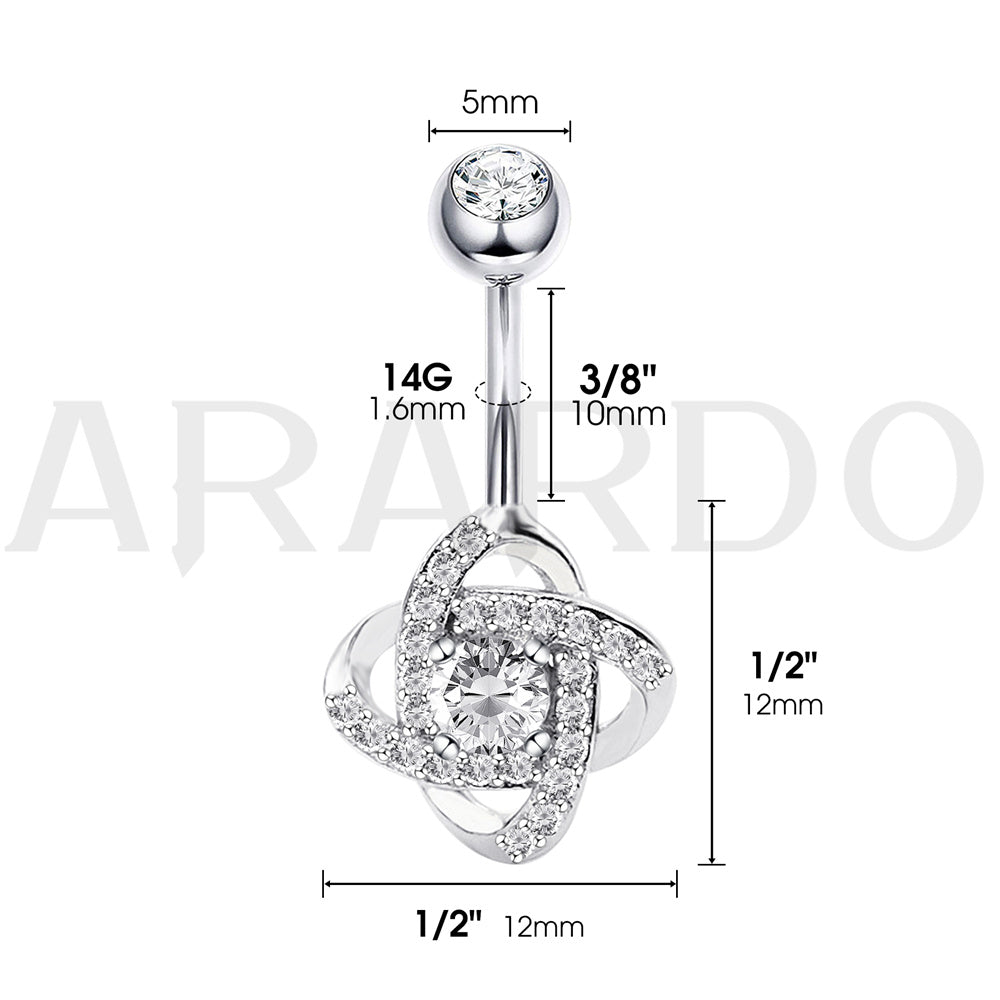Arardo Sterling Silver Belly Button Rings, Real 925 Sterling Silver,