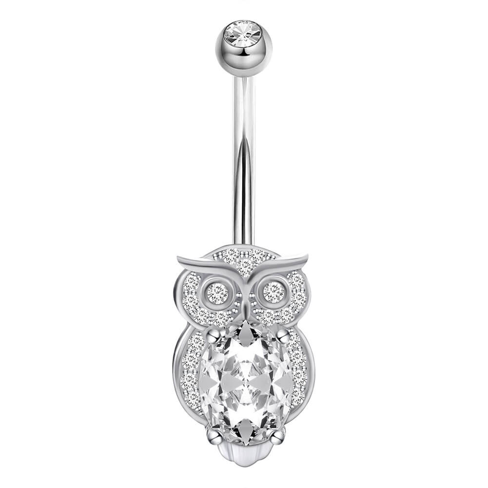 Arardo 14G 925 Sterling Silver CZ Owl Button Rings Navel Rings Piercing Jewelry AB0092-1
