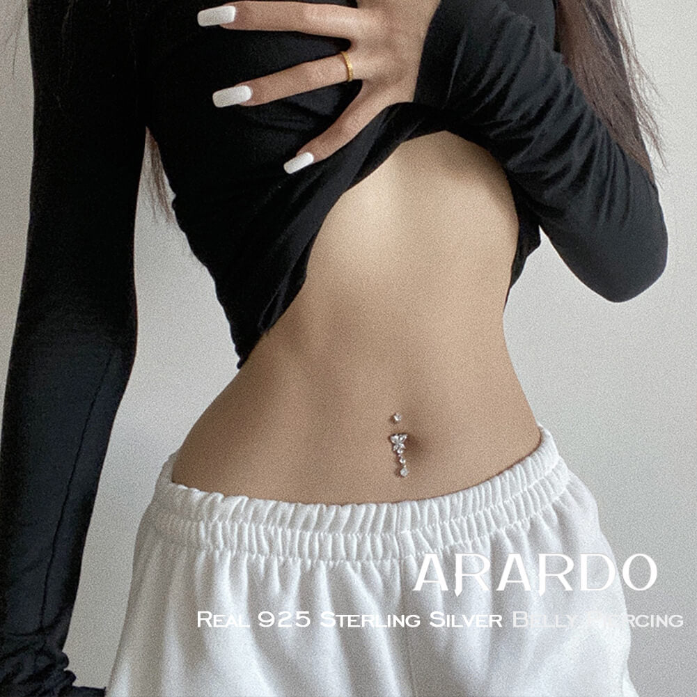Dangle Belly Silver Belly Button Bars Arardo 925 Sterling Silver 14G