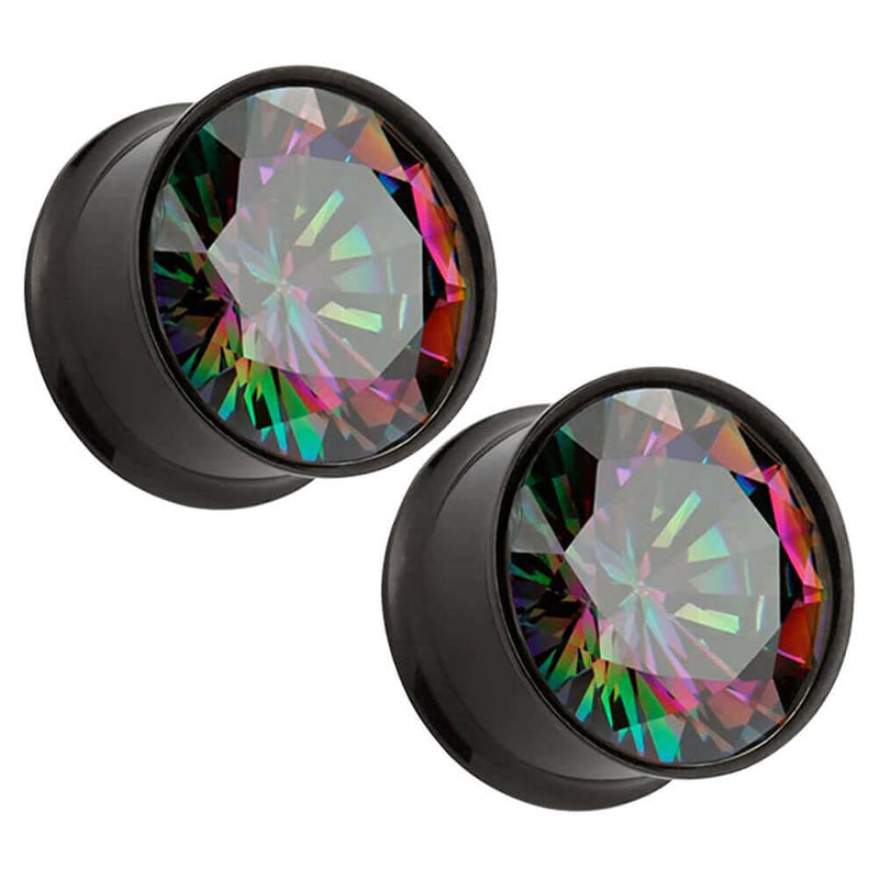 Arardo Stainless 316L Steel Ear Plugs Tunnels Earrings Stretcher Piercings Rainbow Color Zircon Black EP1