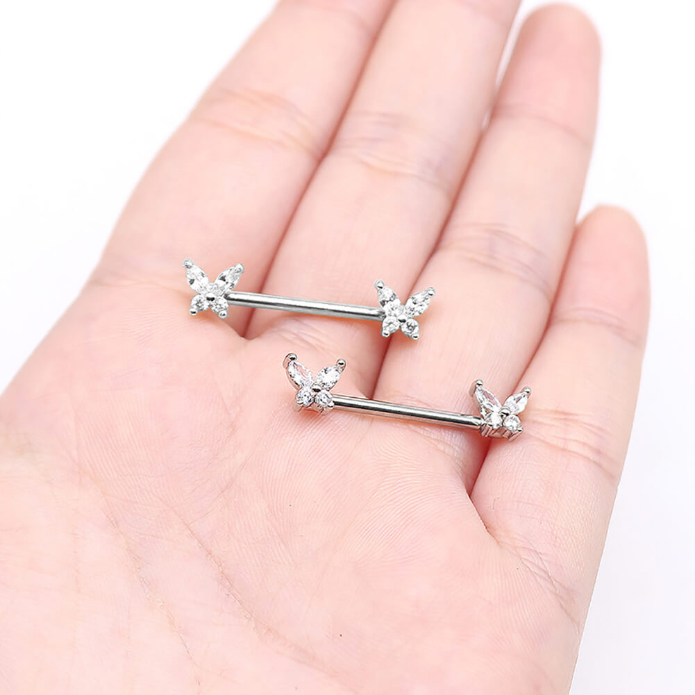 Ubjuliwa 4 Pairs 14G Nipple Rings for Women 316L Stainless Steel Heart CZ  Flower Butterfly Barbell Nipplering Set Cute Nipple Body Piercing Jewelry