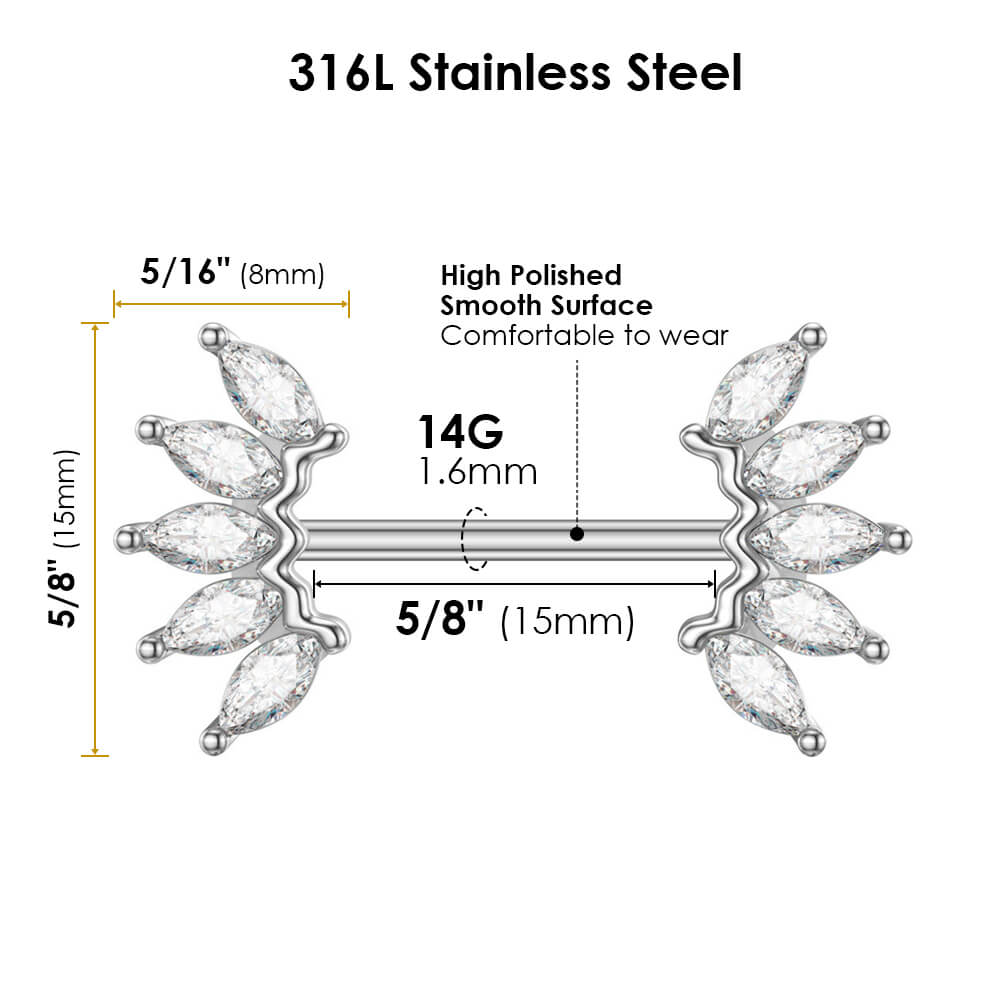 Arardo Surgical Steel Nipple Rings, 316L Stainless Steel Nipple Barbel
