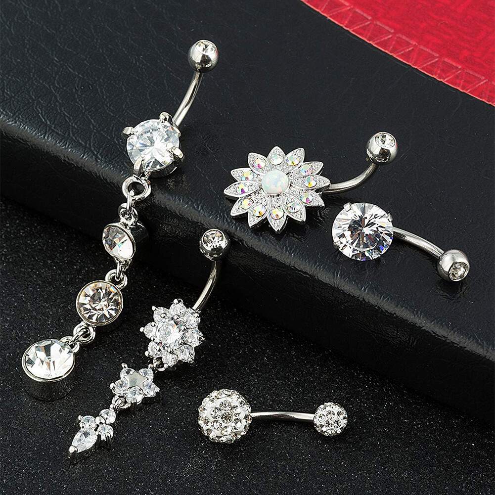 Arardo 5Pcs 14G 316L Stainless Steel Belly Button Rings