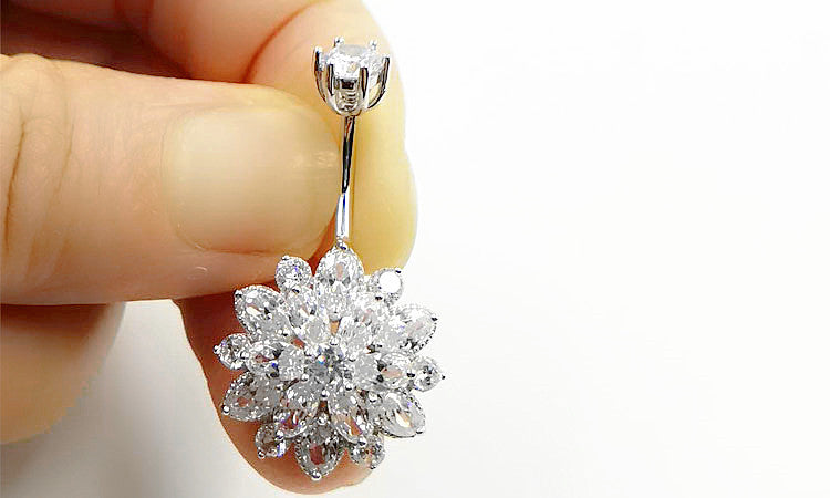 Sterling Silver Belly Rings Navel Rings Piercing Flower AB0085