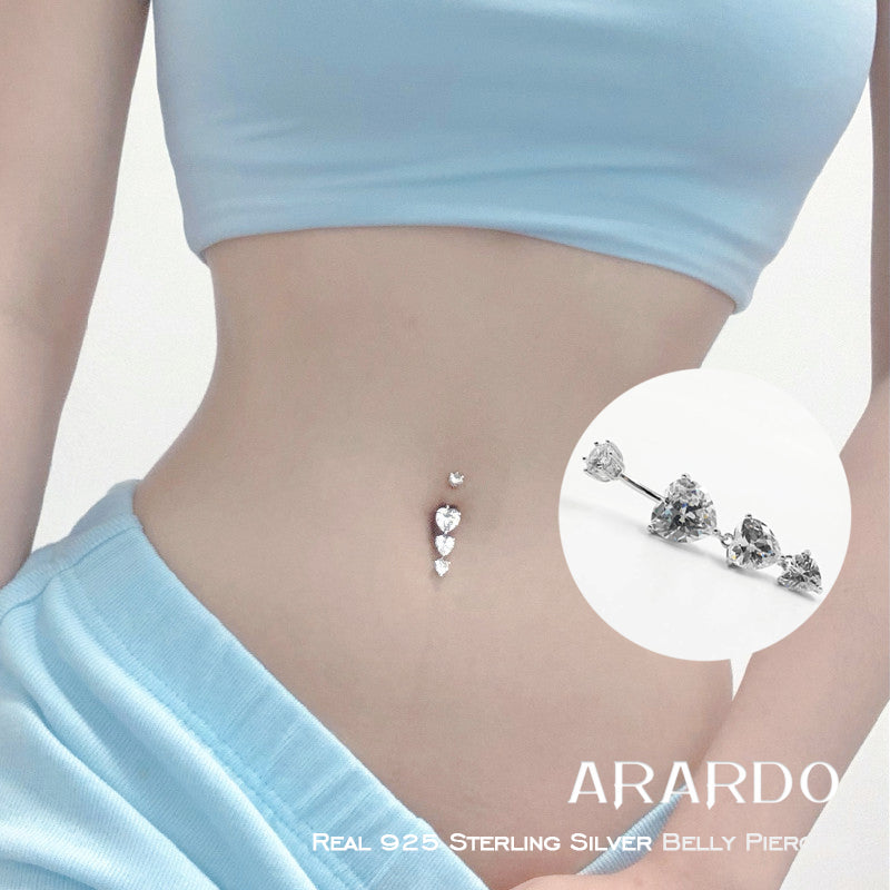 WOW  Arardo 925 Sterling Silver Dangle Three Heart Belly Button Rings Navel Rings Belly Rings Belly Piercing AB0132-1