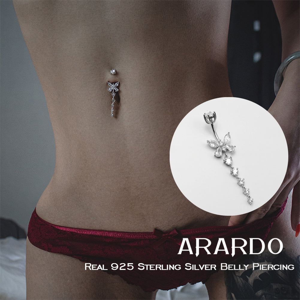 WOW Arardo 925 Sterling Silver Belly Button Rings Navel Rings Belly Rings Belly Piercing Dangle Butterfly