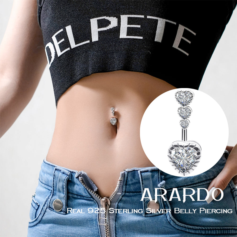 WOW Arardo 925 Sterling Silver Belly Button Rings Navel Rings Belly Rings Belly Piercing Heart SS20