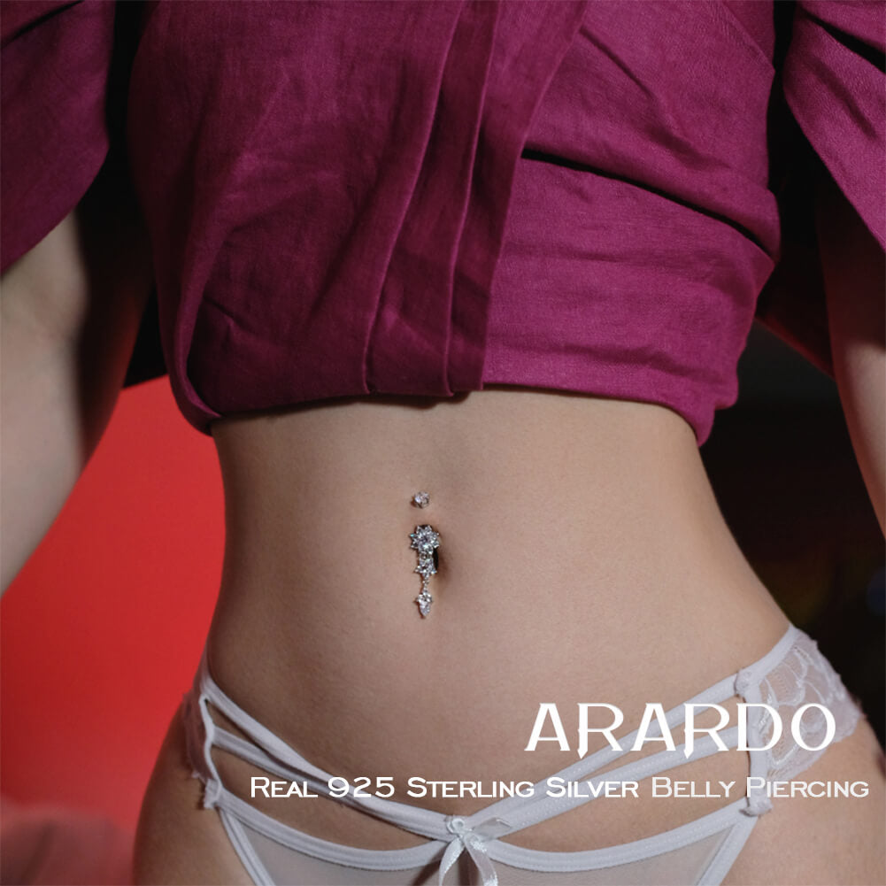 WOW Arardo 925 Sterling Silver Dangle Belly Button Rings Belly Rings Belly Piercing SS24