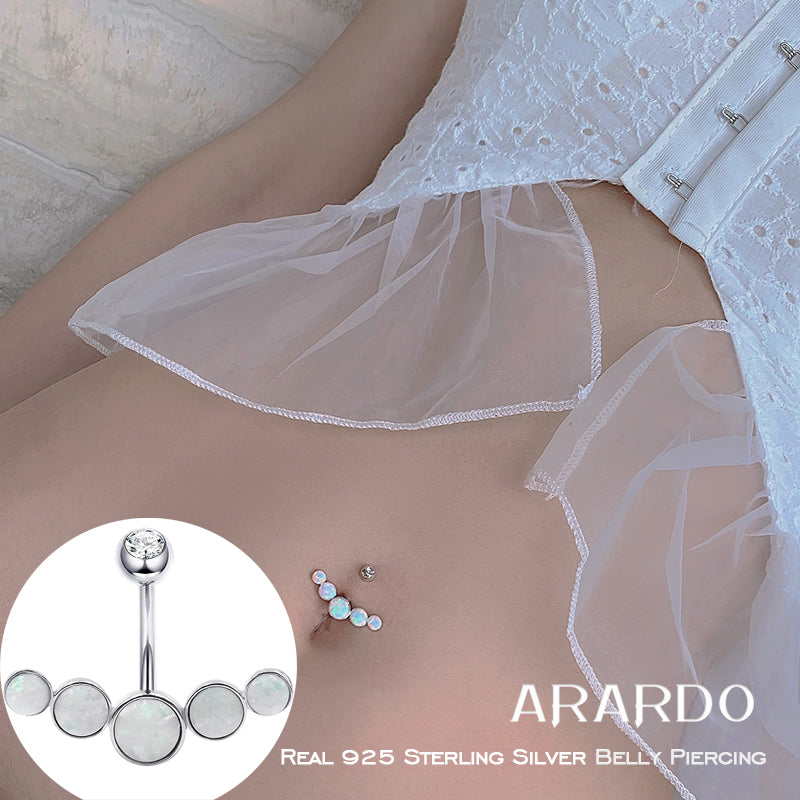 WOW Arardo 925 Sterling Silver Belly Button Rings Navel Rings Belly Rings Belly Piercing White Opal SS41
