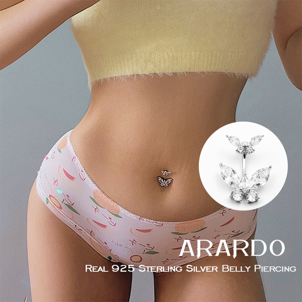WOW Arardo 925 Sterling Silver Belly Button Rings Navel Rings Belly Rings Belly Piercing Double Butterfly SS5
