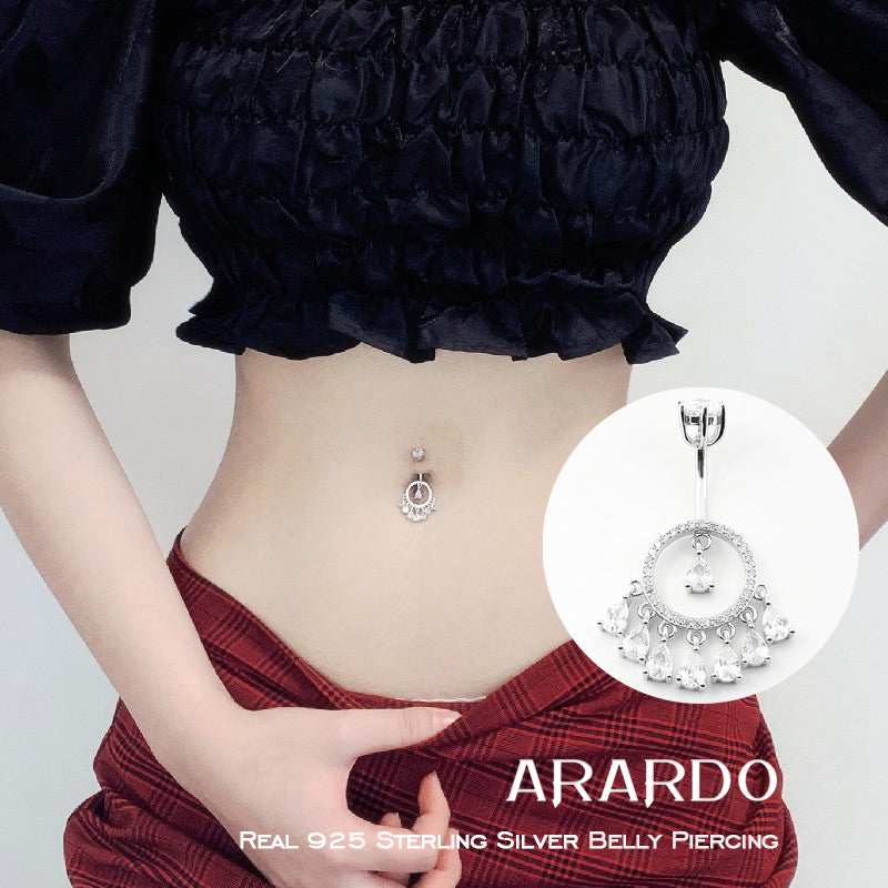 WOW Arardo 925 Sterling Silver Belly Button Rings Navel Rings Belly Rings Belly Piercing Dangle Teardrop SS6