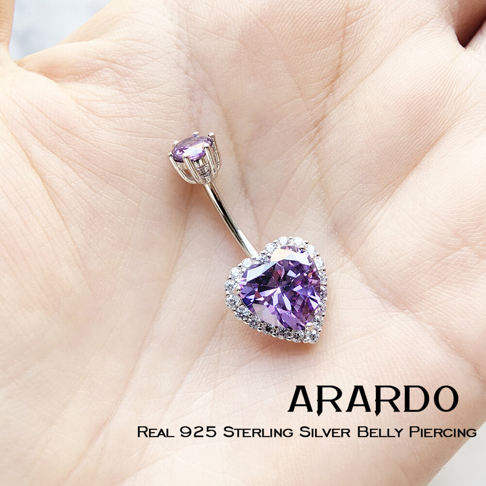 [NEW ARRIVAL] Real 925 Sterling Silver Belly Button Rings Belly Piercing Purple Heart CZ SS69
