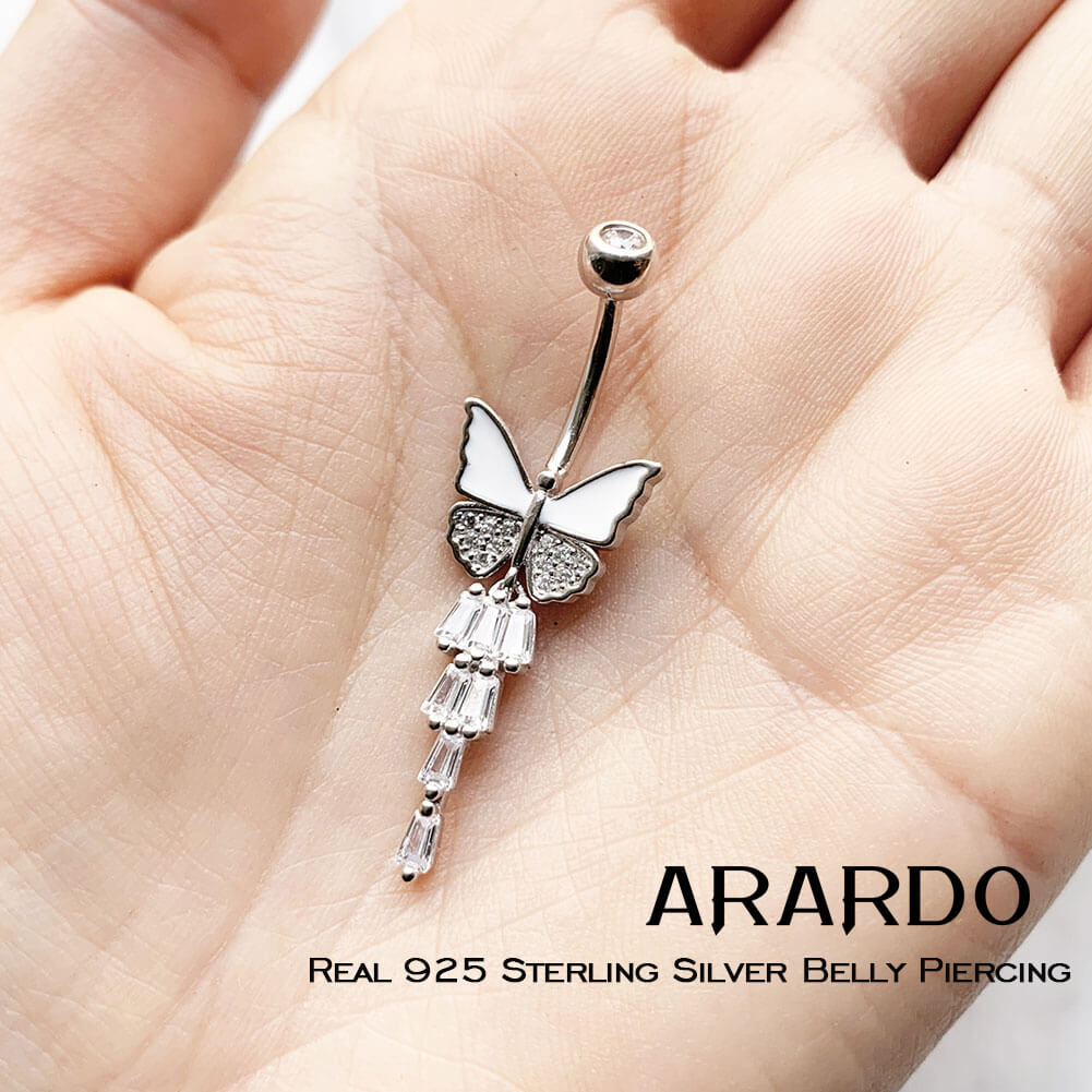NEW ARRIVAL Real 925 Sterling Silver Belly Button Rings Belly Piercing Dangle Butterfly SS77