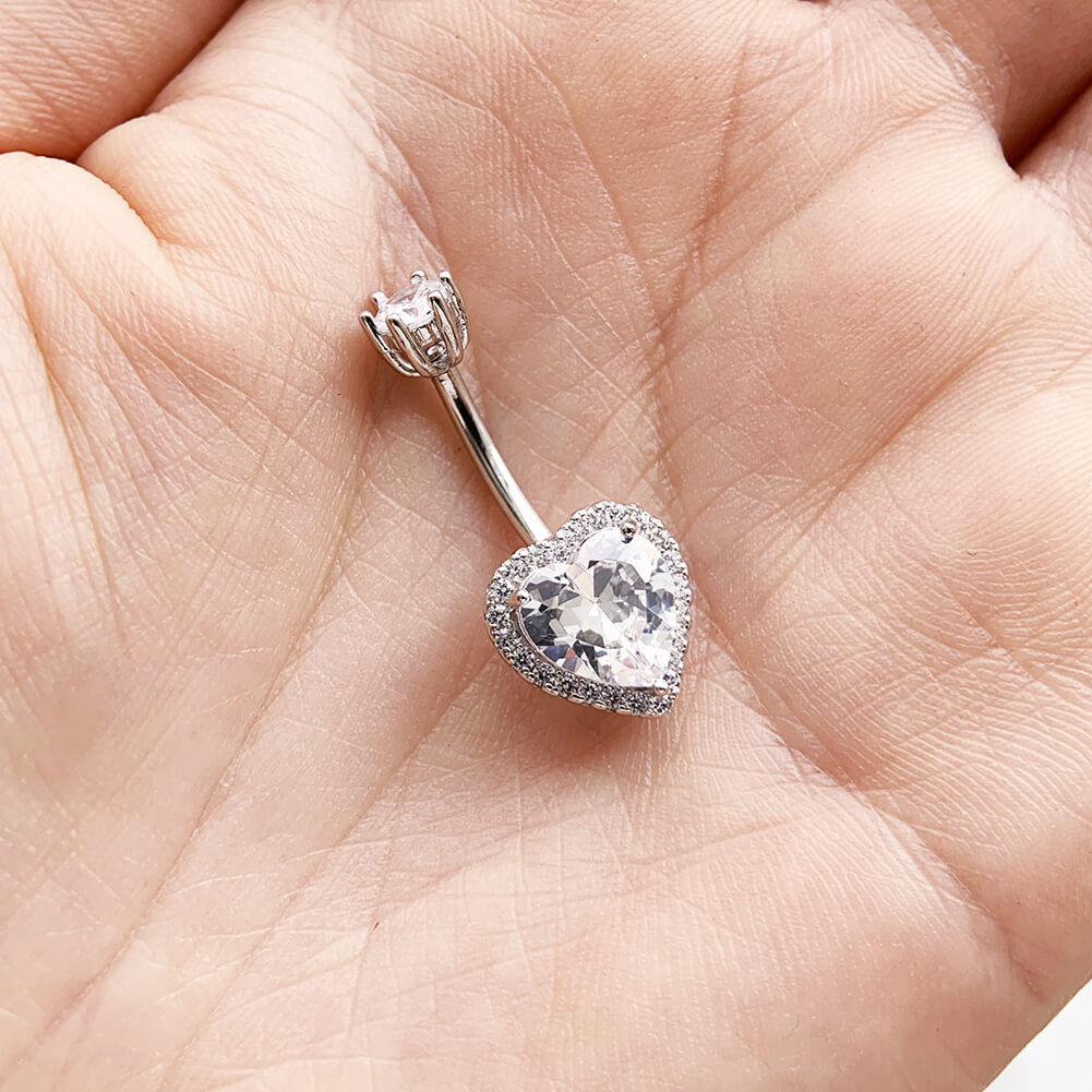 Real 925 Sterling Silver Belly Piercing, Navel Piercing Rings,Standard Heart