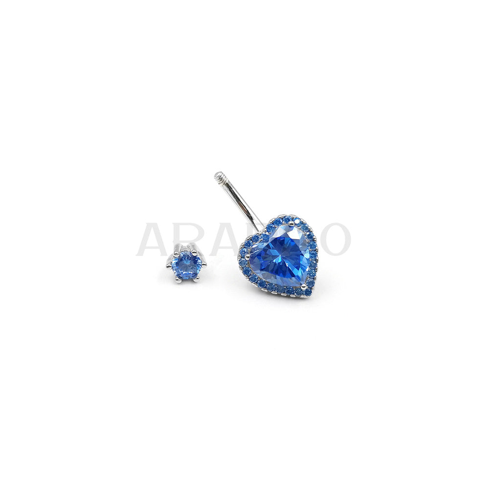 Arardo Sterling Silver Belly Button Rings, Real 925 Sterling Silver, 14G Smooth Surface Belly Piercing, Sterling Silver Navel Piercing Rings, Standard Heart Blue CZ