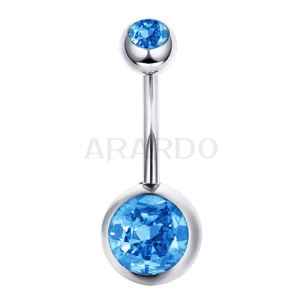 Arardo Sterling Silver Belly Button Rings, Real 925 Sterling Silver, 14G Smooth Surface Belly Piercing, Sterling Silver Navel Piercing Rings, Classic Double Blue CZ