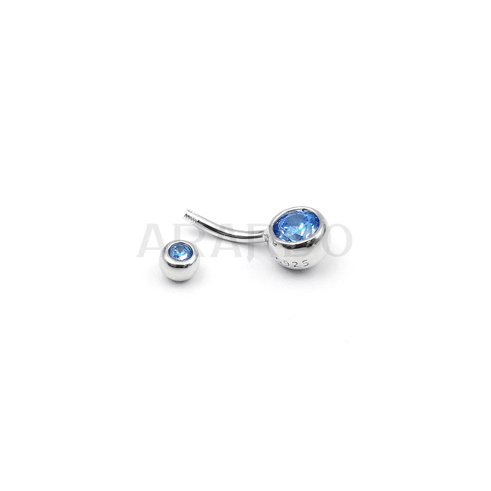Arardo Sterling Silver Belly Button Rings, Real 925 Sterling Silver, 14G Smooth Surface Belly Piercing, Sterling Silver Navel Piercing Rings, Classic Double Blue CZ