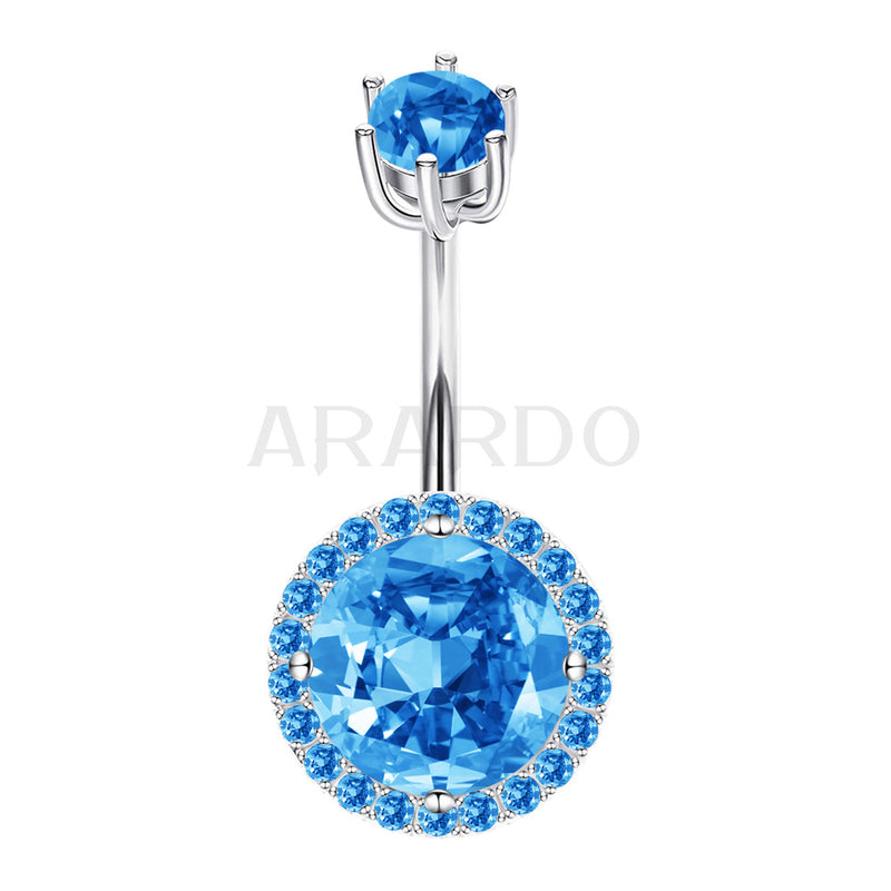 Arardo Sterling Silver Belly Button Rings, Real 925 Sterling Silver, 14G Smooth Surface Belly Piercing, Sterling Silver Navel Piercing Rings, Classic Circle Blue CZ