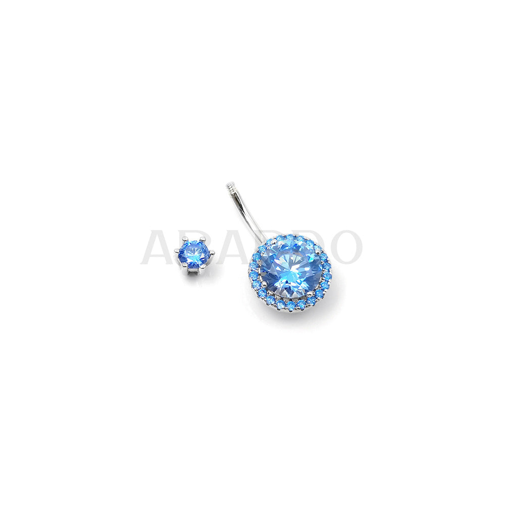 Arardo Sterling Silver Belly Button Rings, Real 925 Sterling Silver, 14G Smooth Surface Belly Piercing, Sterling Silver Navel Piercing Rings, Classic Circle Blue CZ