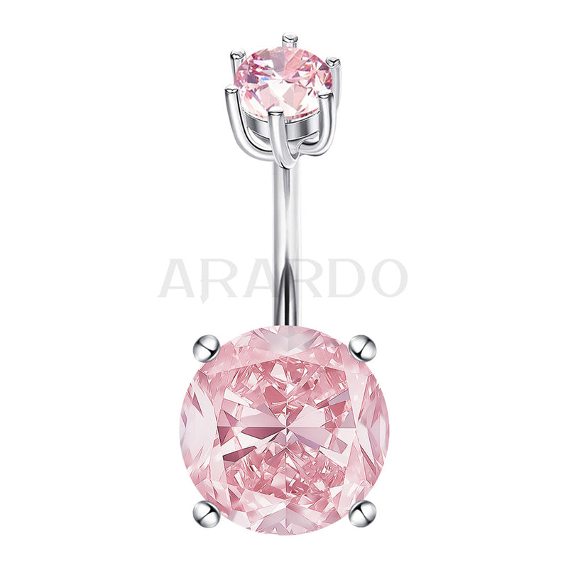 Arardo Sterling Silver Belly Button Rings, Real 925 Sterling Silver, 14G Smooth Surface Belly Piercing, Sterling Silver Navel Piercing Rings, Classic Round Pink CZ