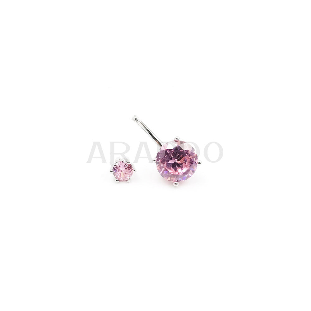 Arardo Sterling Silver Belly Button Rings, Real 925 Sterling Silver, 14G Smooth Surface Belly Piercing, Sterling Silver Navel Piercing Rings, Classic Round Pink CZ