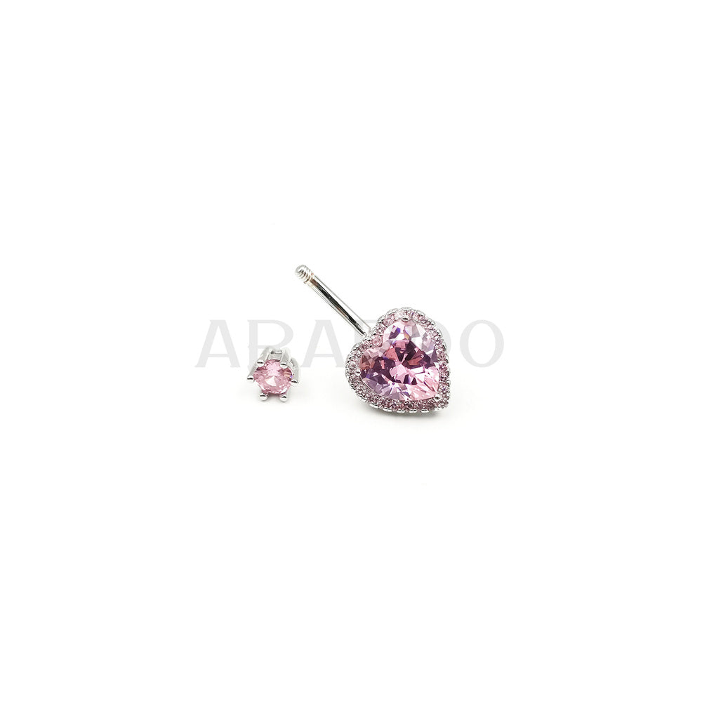 Arardo Sterling Silver Belly Button Rings, Real 925 Sterling Silver, 14G Smooth Surface Belly Piercing, Sterling Silver Navel Piercing Rings, Standard Heart Pink CZ