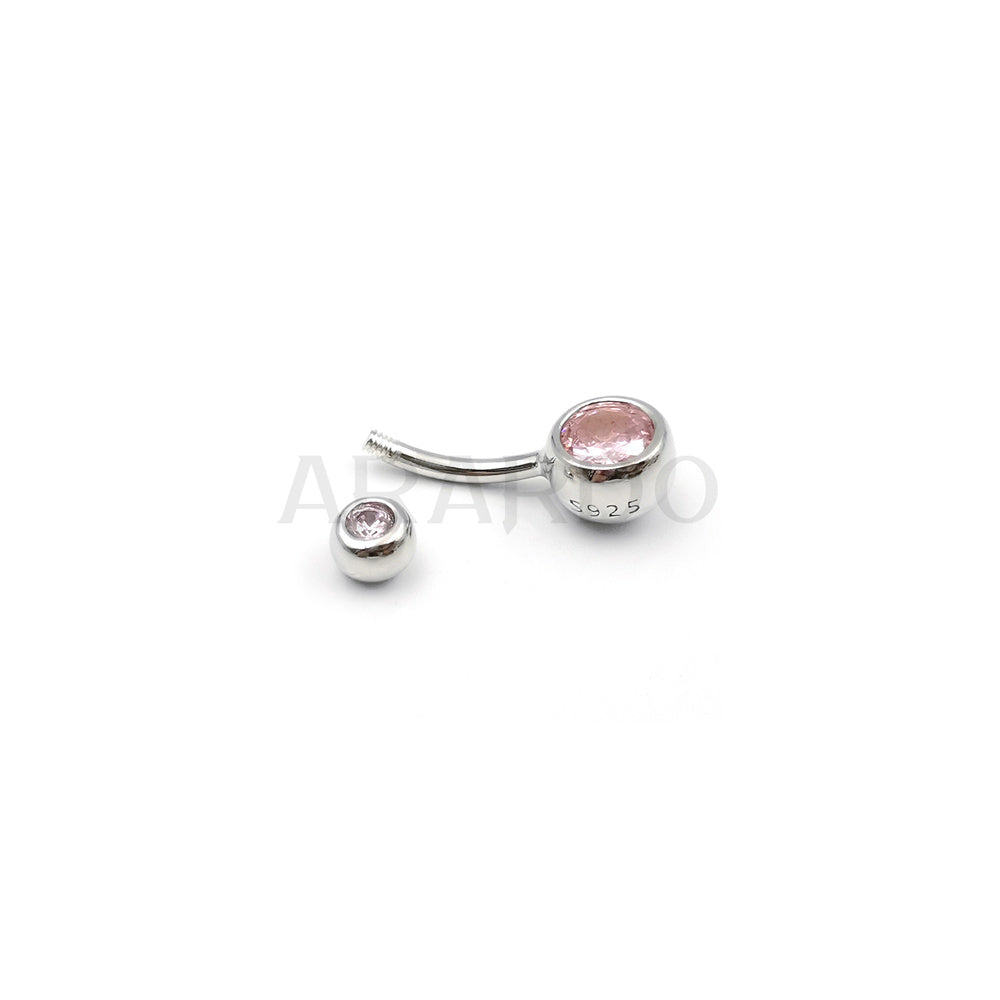 Arardo Sterling Silver Belly Button Rings, Real 925 Sterling Silver, 14G Smooth Surface Belly Piercing, Sterling Silver Navel Piercing Rings, Classic Double Pink CZ