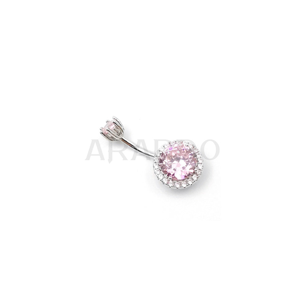 Arardo Sterling Silver Belly Button Rings, Real 925 Sterling Silver, 14G Smooth Surface Belly Piercing, Sterling Silver Navel Piercing Rings, Classic Circle Pink CZ