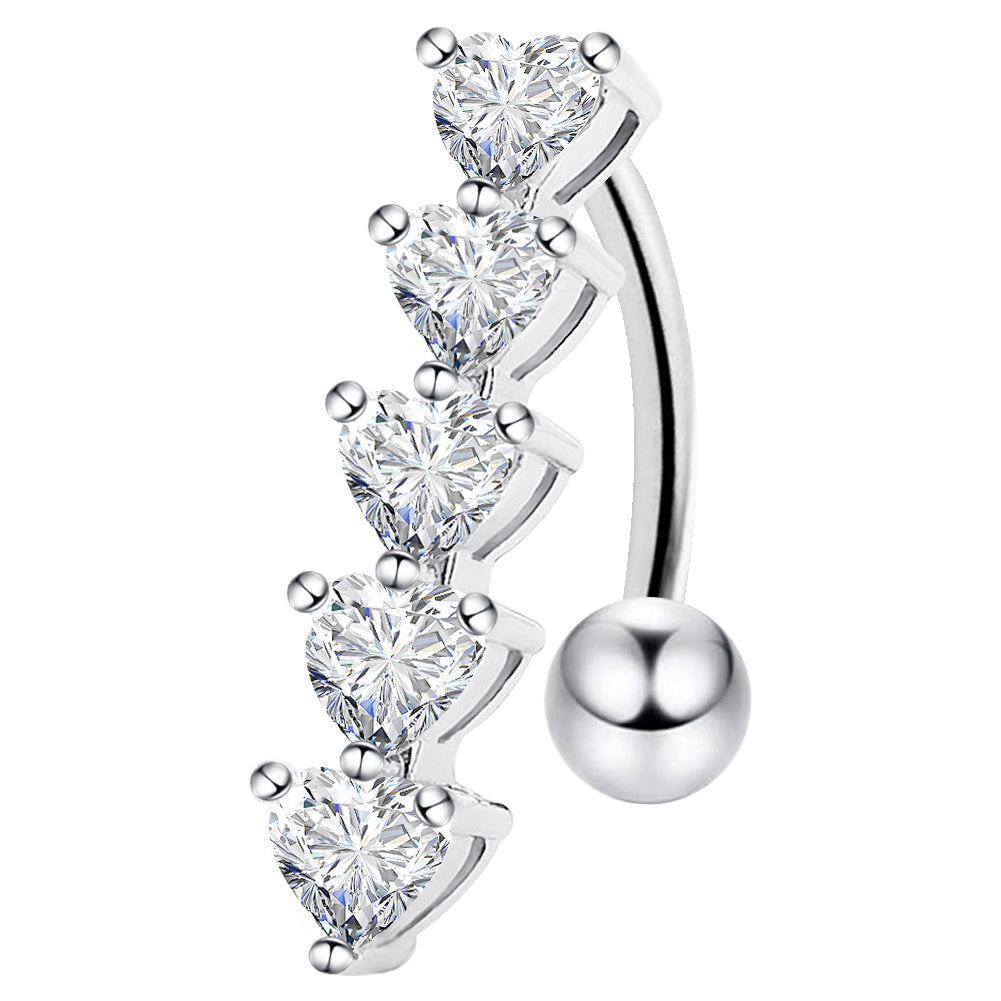 Sterling Silver Belly Button Rings, Real 925 Sterling Silver Belly Piercing, Navel Piercing Rings,Reverse Heart Five CZ