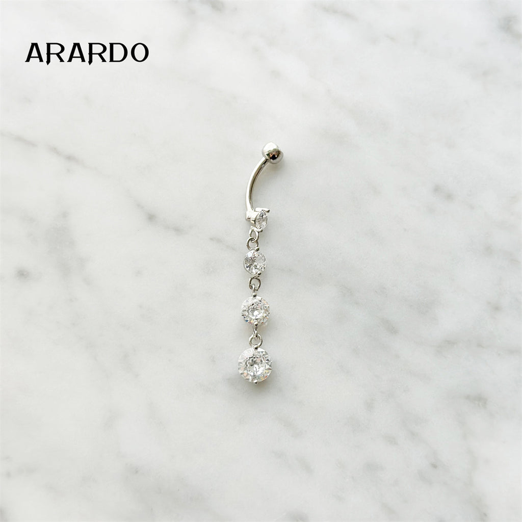 Arardo Sterling Silver Belly Button Rings, Real 925 Sterling Silver, 14G Smooth Surface Belly Piercing, Sterling Silver Navel Piercing Rings, Dangle Sort Four Circle CZ