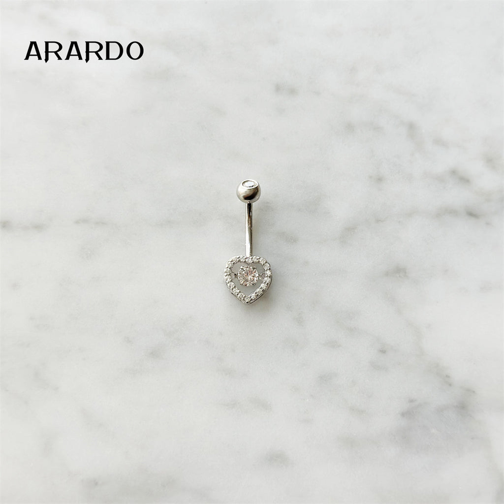 Arardo Sterling Silver Belly Button Rings, Real 925 Sterling Silver, 14G Smooth Surface Belly Piercing, Sterling Silver Navel Piercing Rings, Hollow Heart With Circle CZ