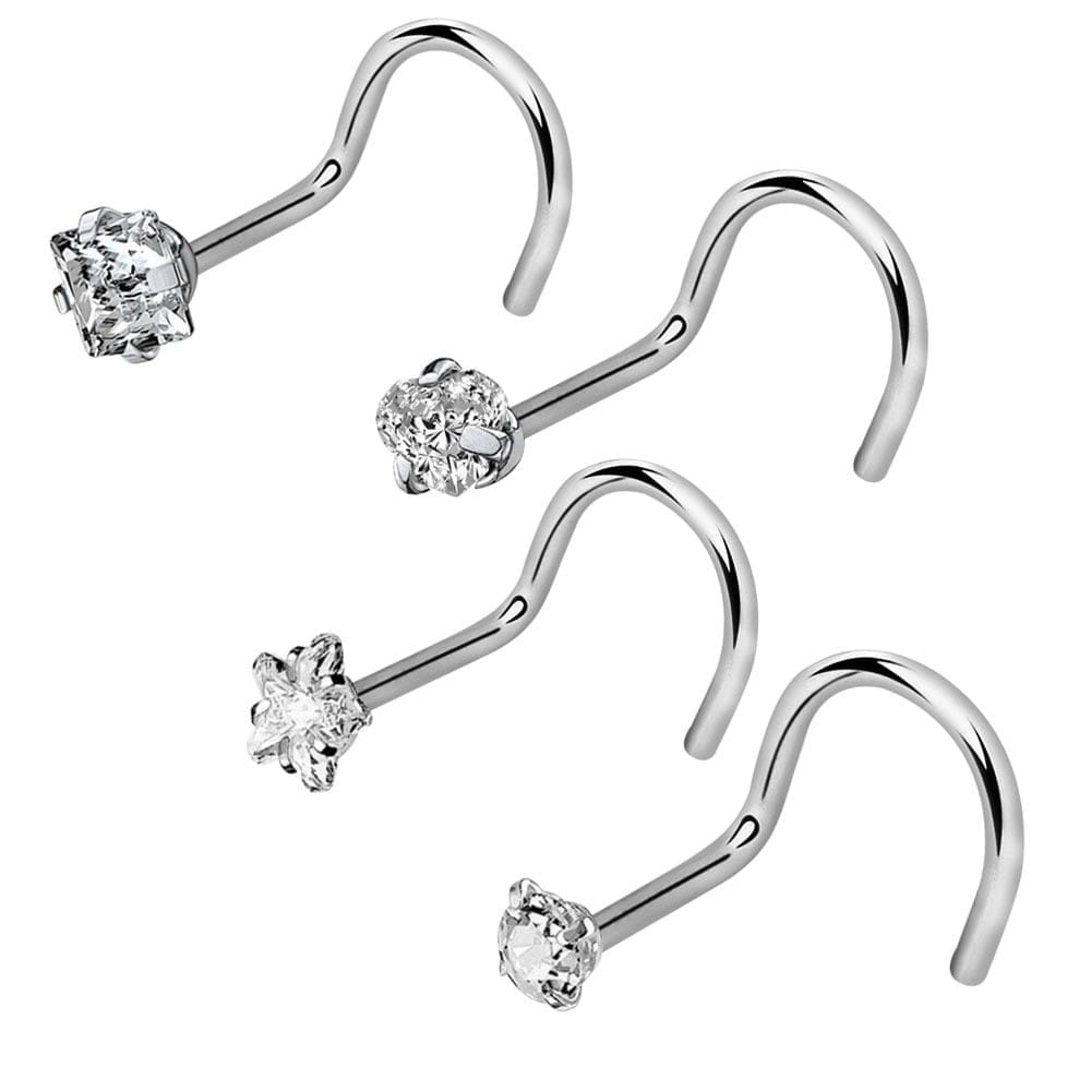 Arardo 4Pcs 20G 316L Stainless Steel CZ Nose Rings Studs Nose Piercing Jewelry