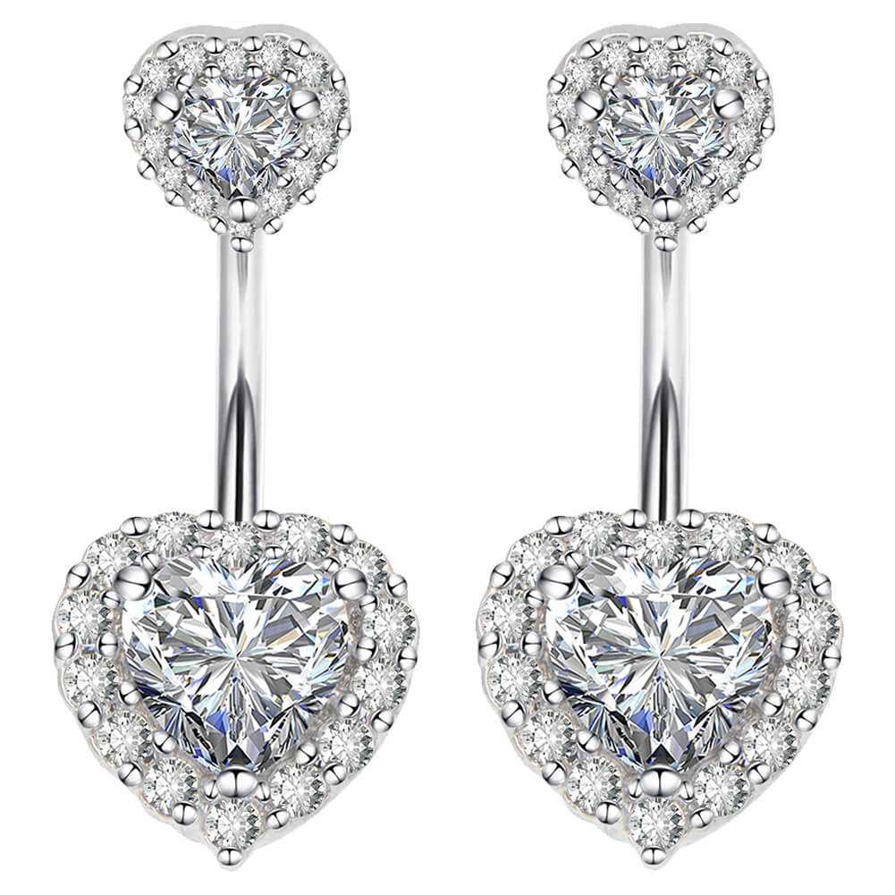 Arardo 2Pcs 14G 316L Stainless Steel Belly Button Rings Curved Barbell Double Heart CZ Navel Rings Body Piercing Jewelry