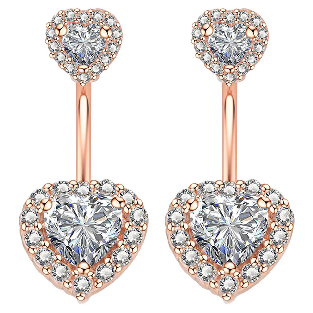 Arardo 2Pcs 14G 316L Stainless Steel Belly Button Rings Curved Barbell Double Heart CZ Navel Rings Body Piercing Jewelry