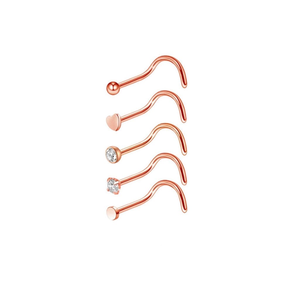 Arardo 5Pcs 20G 316L Stainless Steel CZ Nose Rings Studs Nose Piercing Jewelry