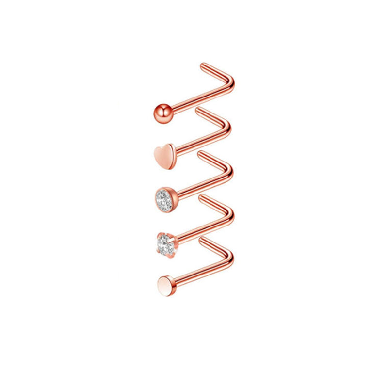 Arardo 5Pcs 20G 316L Stainless Steel CZ Nose Rings Studs Nose Piercing Jewelry