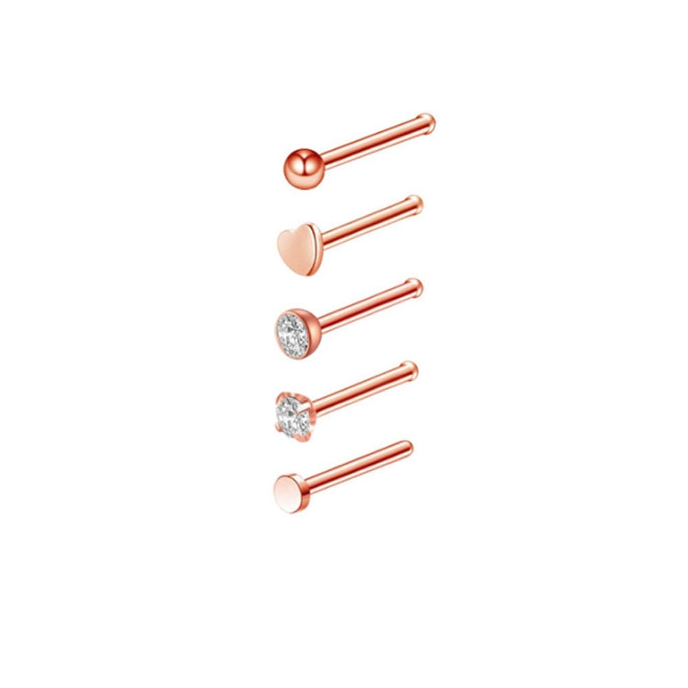 Arardo 5Pcs 20G 316L Stainless Steel CZ Nose Rings Studs Nose Piercing Jewelry