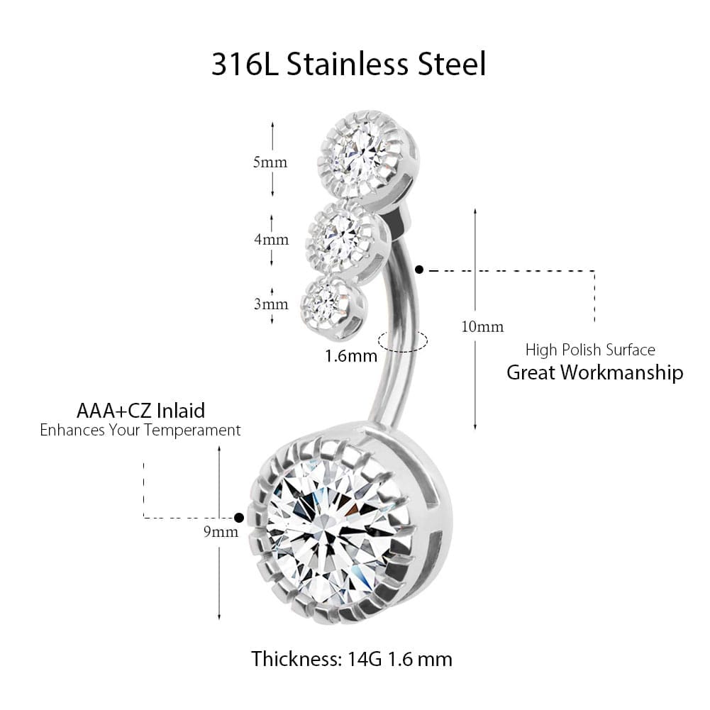 Arardo 2Pcs 14G 316L Stainless Steel Belly Button Rings Curved Barbell Crystal CZ Navel Rings Body Piercing Jewelry