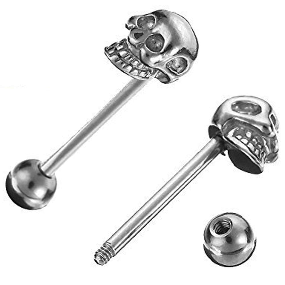 Arardo 2Pcs 14G 316L Stainless Steel Vintage Skull Nipple Barbell Nipple Piercing Jewelry