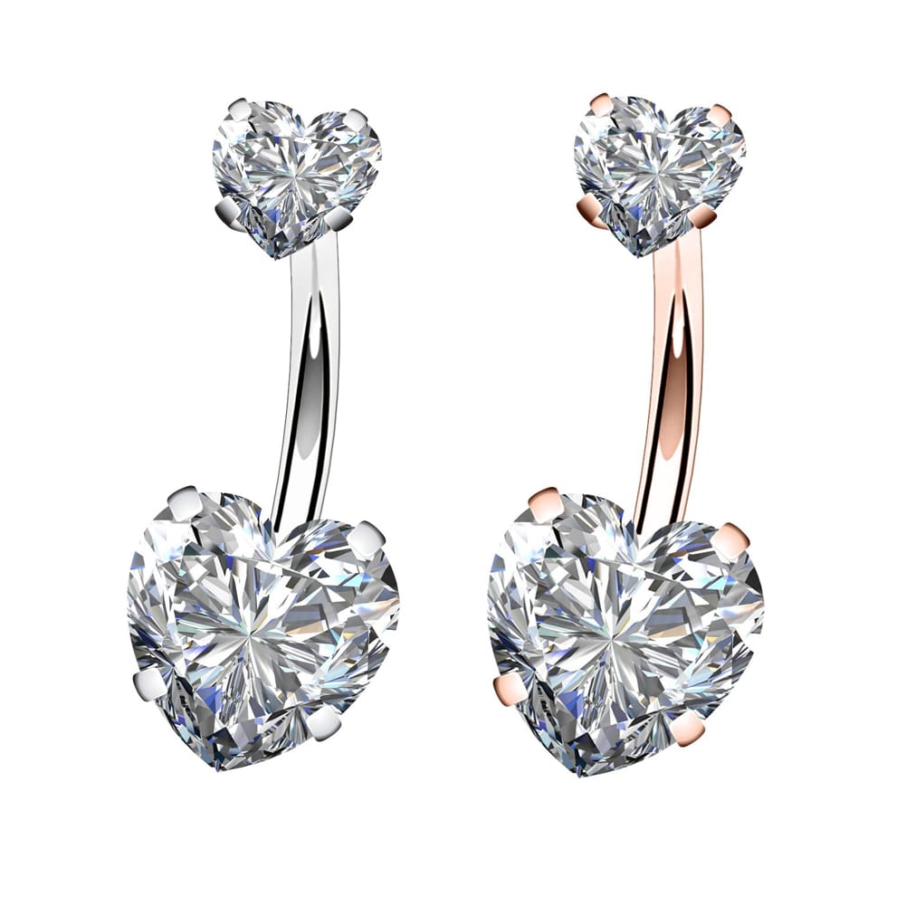 Arardo 2Pcs 14G 316L Stainless Steel Heart CZ Belly Button Rings Navel Rings Piercing Jewelry