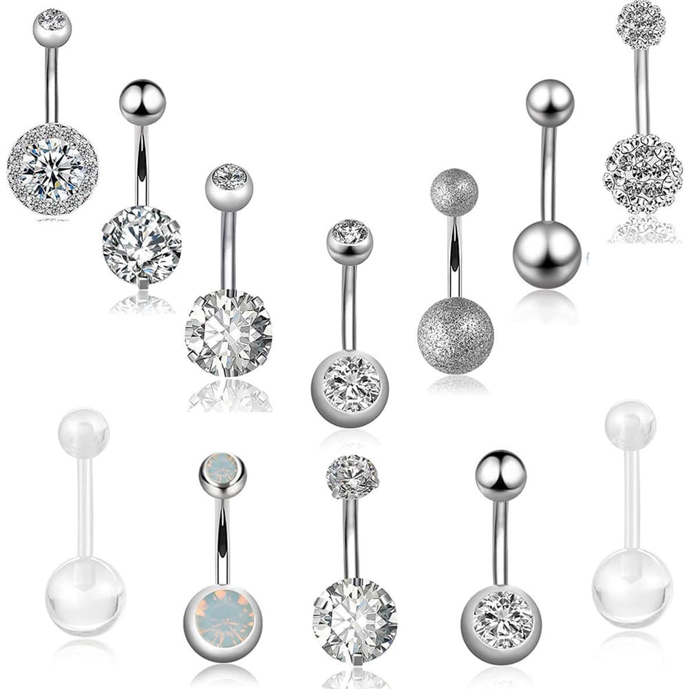 Arardo 12Pcs 14G 316L Stainless Steel Belly Button Rings Navel Rings Curved Barbell Piercing Jewelry