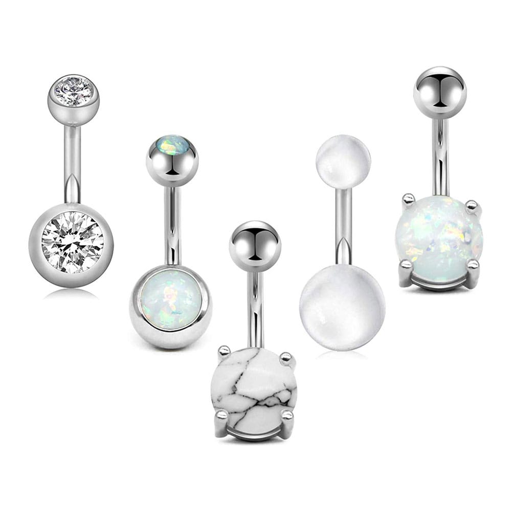 Arardo 5Pcs 14G 316L Stainless Steel CZ Opal Curved Barbell Belly Button Rings Navel Rings Body Piercing Jewelry