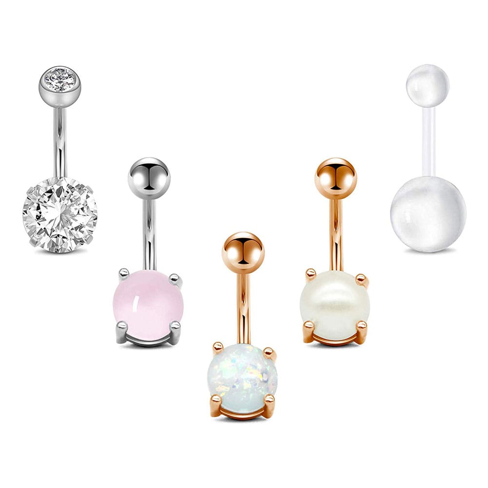 Arardo 5Pcs 14G 316L Stainless Steel CZ Opal Curved Barbell Belly Button Rings Navel Rings Body Piercing Jewelry