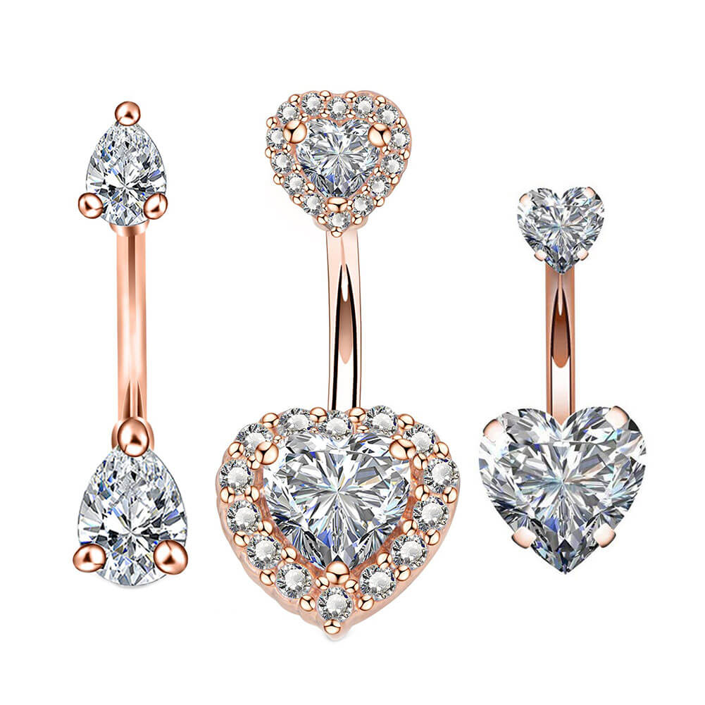 316L Stainless Steel Belly Button Rings Curved Barbell Crystal CZ Navel Rings Body Piercing Jewelry