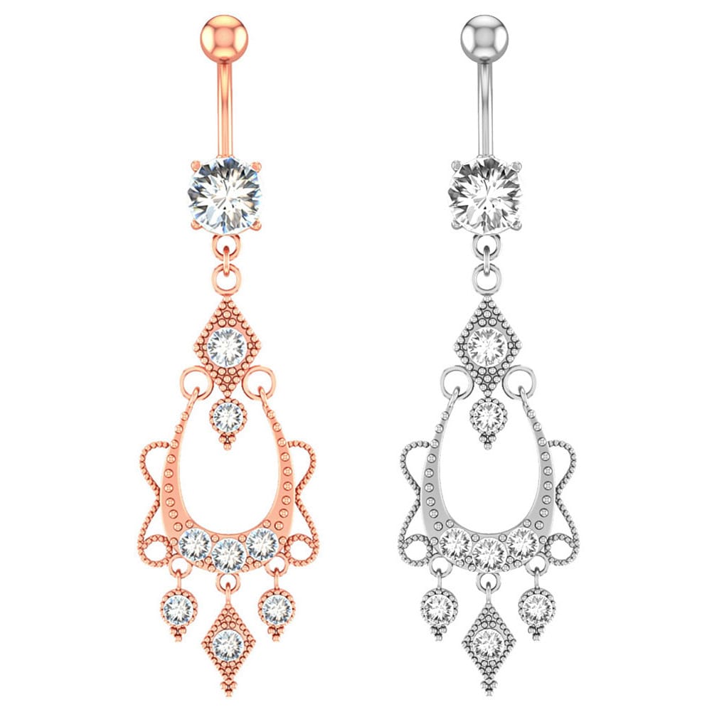 Arardo 2Pcs 14G 316L Stainless Steel CZ Dangle Belly Button Rings Navel Rings Piercing Jewelry AB0037