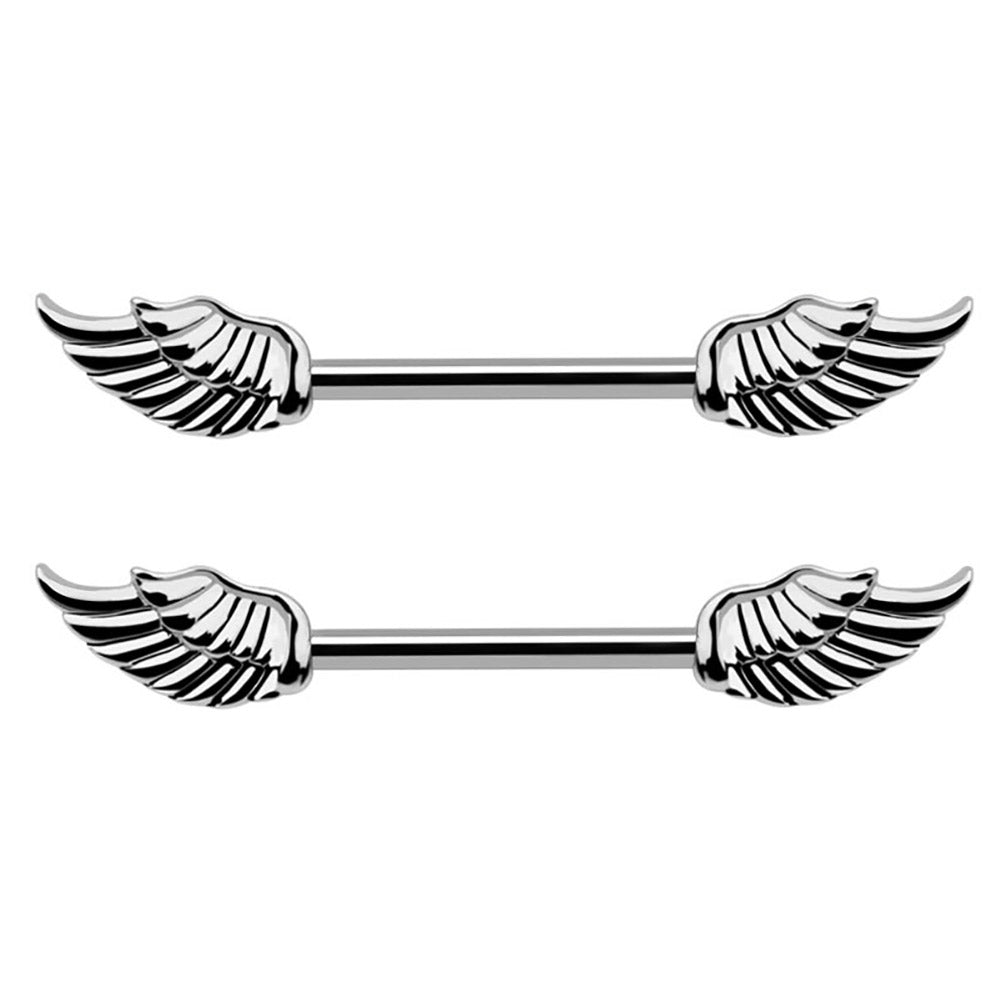 Arardo 2Pcs 14G 316L Stainless Steel Angel Wings Nipple Piercing Nipple Barbell Rings AB0040