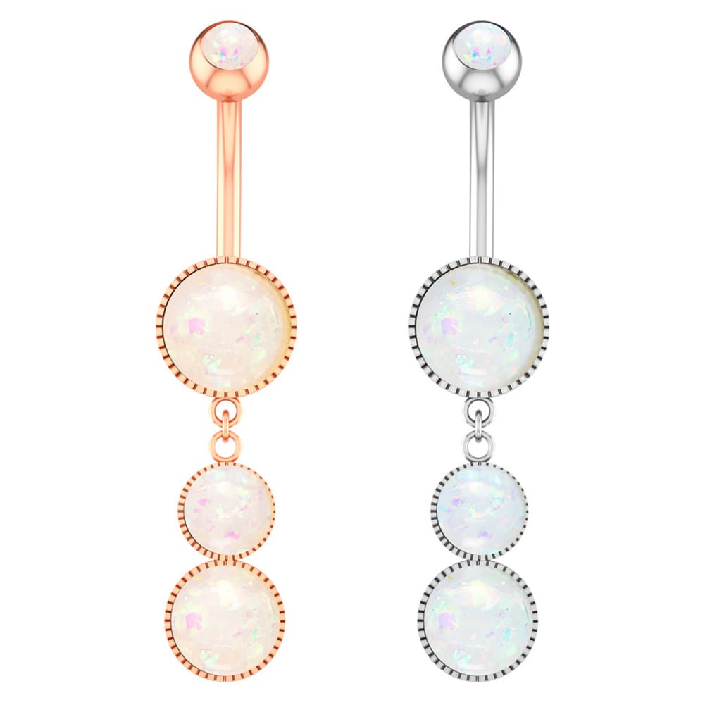 Arardo 2Pcs 14G 316L Stainless Steel Opal Dangle Belly Button Rings Navel Rings Piercing Jewelry AB0043