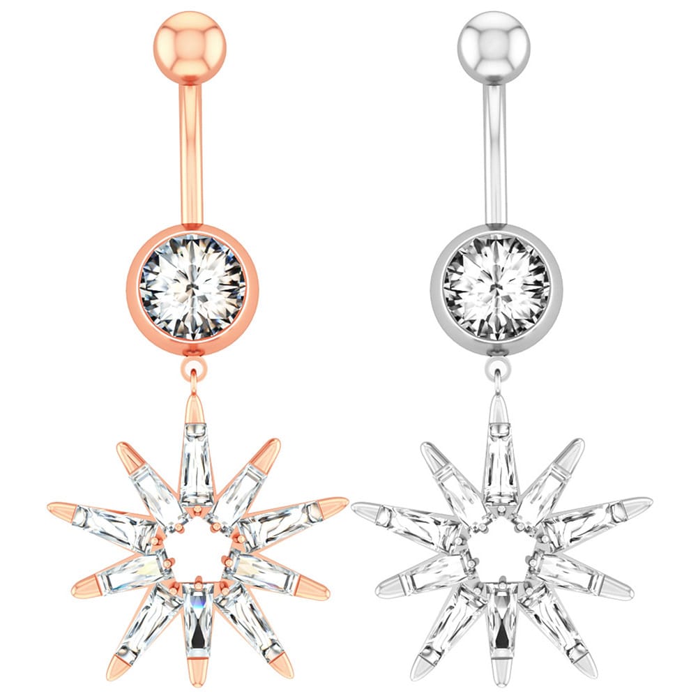 Arardo 2Pcs 14G 316L Stainless Steel CZ Dangle Belly Button Rings Navel Rings Piercing Jewelry AB0044