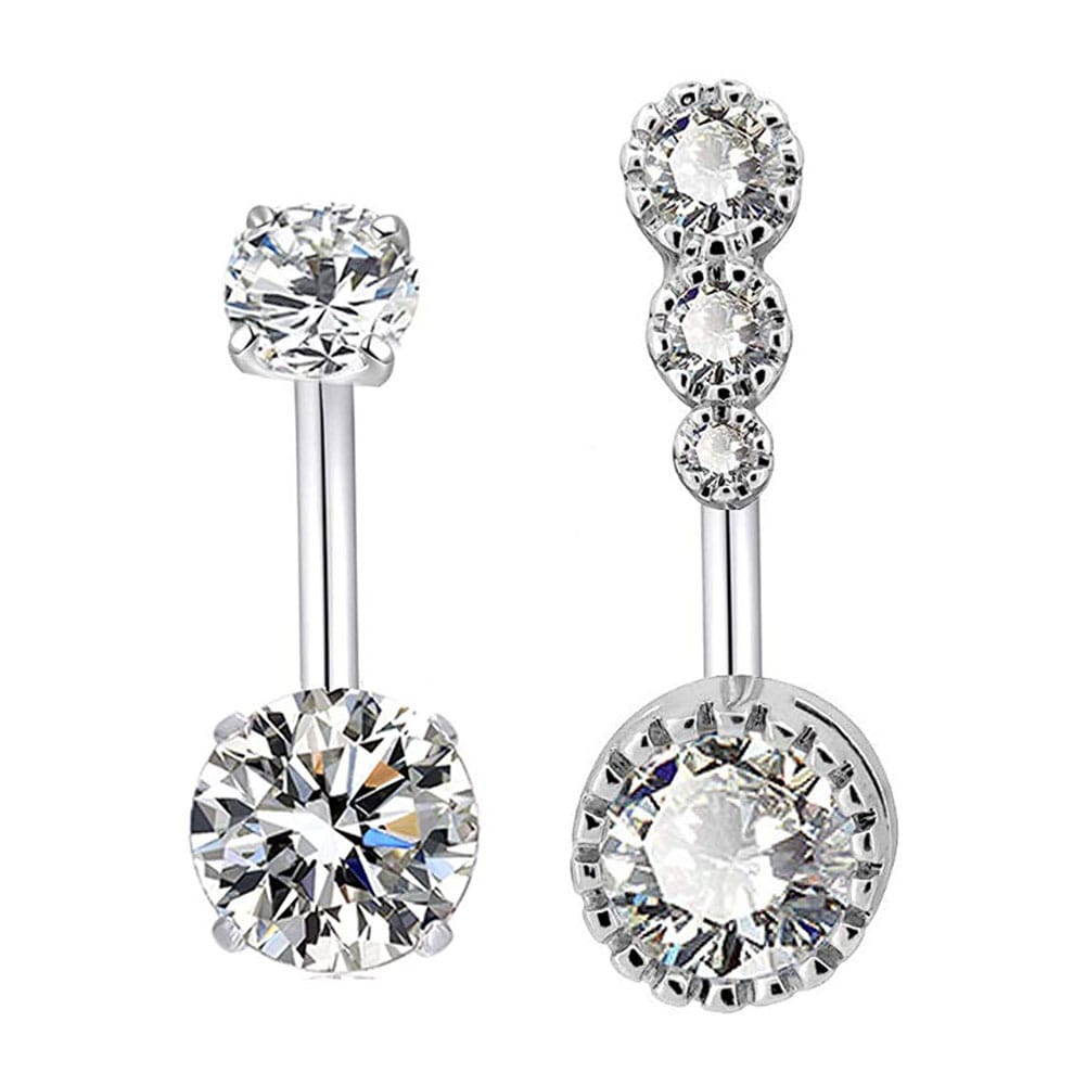 Arardo 2Pcs 14G 316L Stainless Steel Belly Button Rings Curved Barbell Crystal CZ Navel Rings Body Piercing Jewelry AB0059